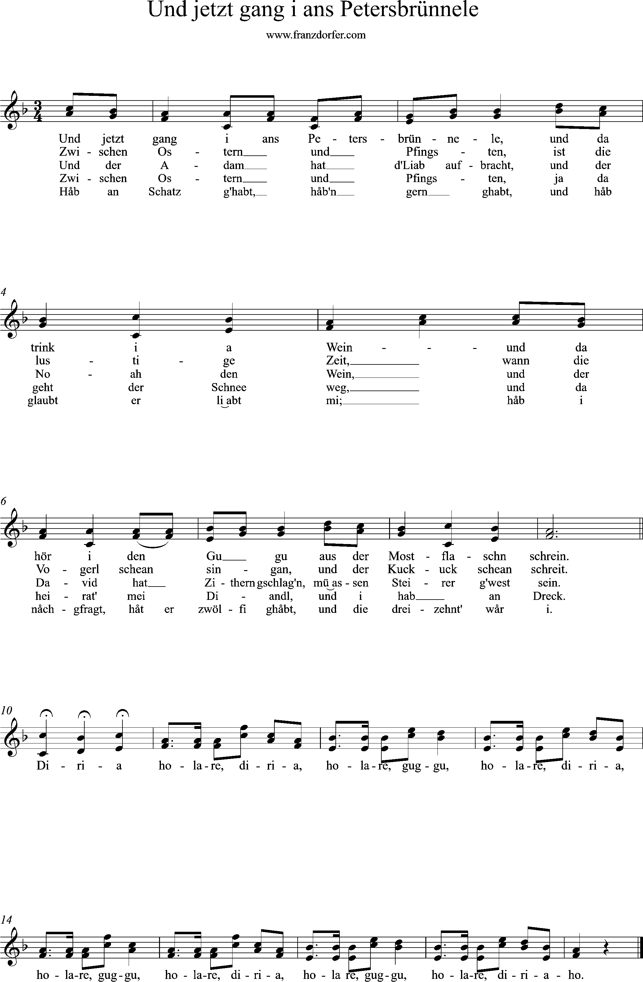 Akkordeonnoten, F-Dur, und jetzt gang i ans petersbrünnele